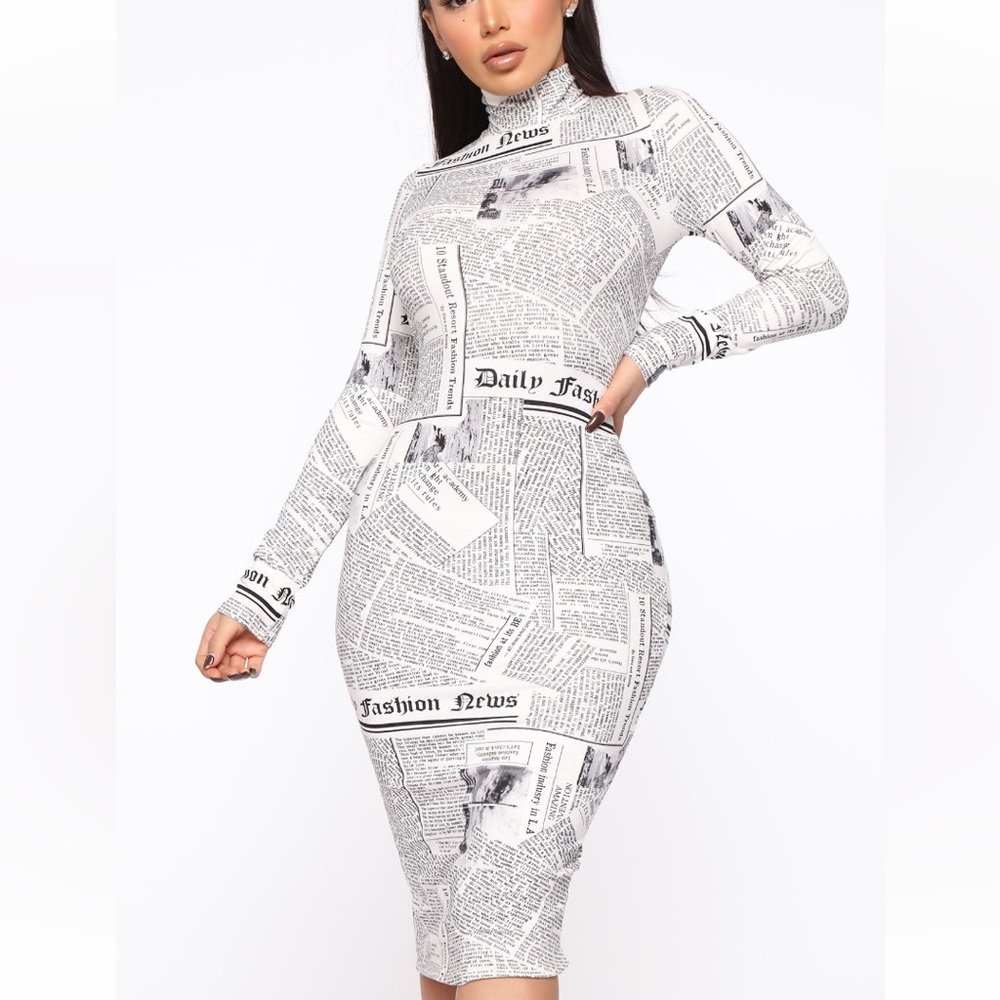 Newspaper Print Midi Dress
